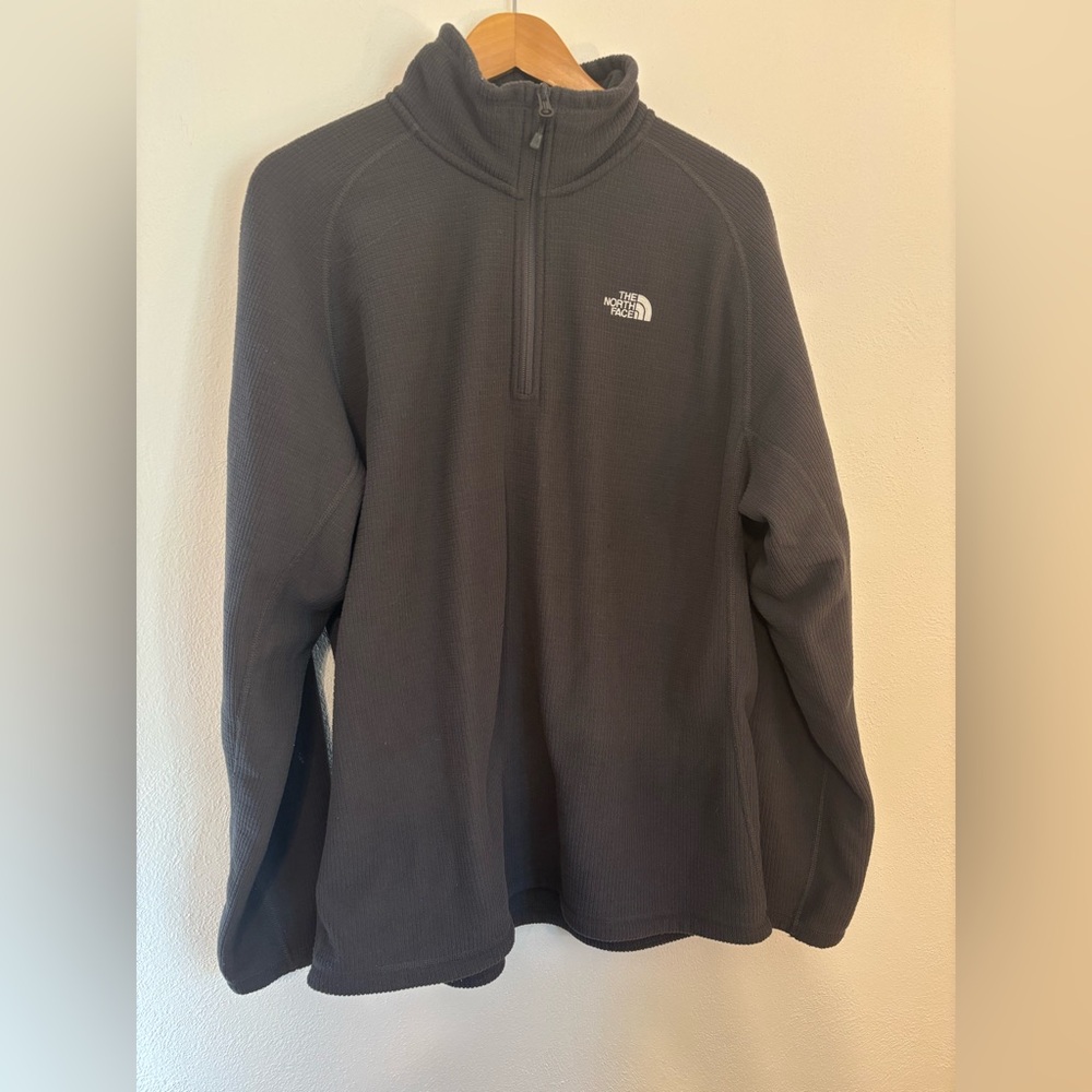 The North Face Charcoal Waffle Knit Fleece Quarter Zip Jacket - XL Men